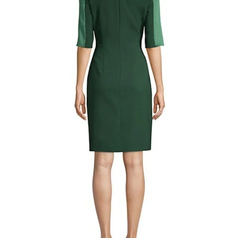 HUGO BOSS Danufa Stretch Wool Colorblock Sheath Dress In Pine Green - Picture 8 of 14